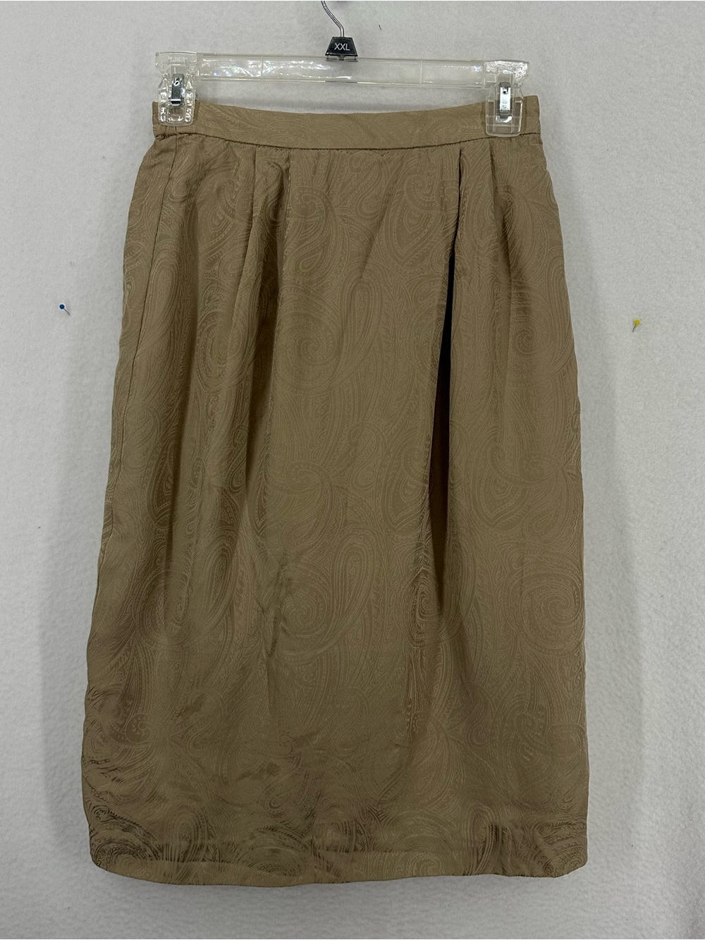 100% Silk Jacquard Midi Skirt Bandana Detailing Womens 4 Tan